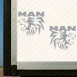 Silver Man Truck Body Stickers, Head of a Lion with Text Logo Above it