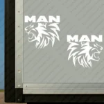 White Man Truck Body Stickers, Head of a Lion with Text Logo Above it