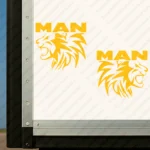 Yellow Man Truck Body Stickers, Head of a Lion with Text Logo Above it