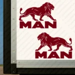 Burgundy Man Truck Body Stickers, Full Lion with Text Logo