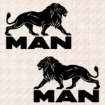 Closeup of Man Truck Body Stickers, Full Lion with Text Logo