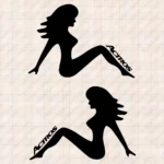 Closeup of Mercedes Truck Body Stickers, Woman with Actros Logo