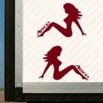 Burgundy Mercedes Truck Body Stickers, Woman with Atego Logo