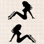 Closeup of Mercedes Truck Body Stickers, Woman with Atego Logo