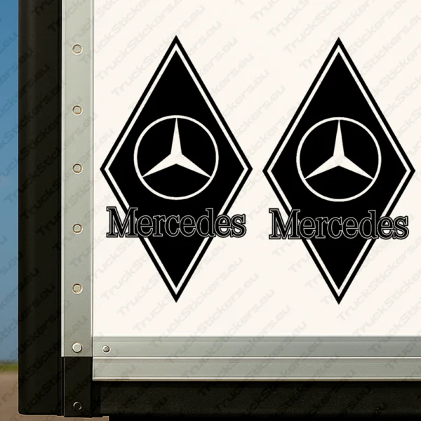 Black Mercedes Truck Body Stickers, Rhombus with Bold Classic Logo and Text