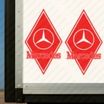 Red Mercedes Truck Body Stickers, Rhombus with Bold Classic Logo and Text