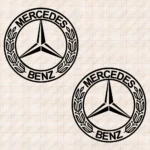 Closeup of Mercedes Truck Body Stickers, Retro Logo Outline