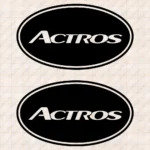 Closeup of Mercedes Truck Body Stickers, Actros Inside Round Frame