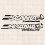 Closeup of Scania Truck Window Sticker, V8 Super Streamline with Text Logo Outline