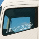 White Scania Truck Window Sticker, V8 Super Streamline with Text Logo Outline