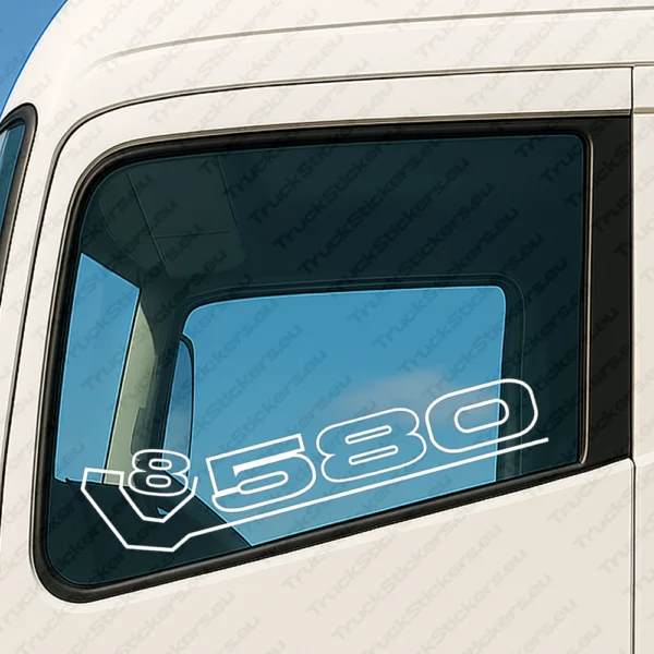 White Scania Truck Window Sticker, V8 580 Outline