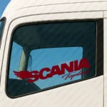 Burgundy Scania Truck Window Sticker, Topline with Bold Text Logo and Wings