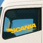 Yellow Scania Truck Window Sticker, Topline with Bold Text Logo and Wings