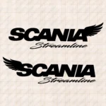 Closeup of Scania Truck Window Sticker, Streamline with Bold Text Logo and Wings