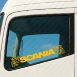 Yellow Scania Truck Window Sticker, Bold Text Logo with Griffin Heads