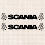 Closeup of Scania Truck Window Sticker, Bold Text Logo with Modern Griffins