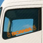 Orange Scania Truck Window Sticker, Bold Text Logo with Modern Griffins