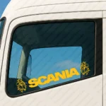 Yellow Scania Truck Window Sticker, Bold Text Logo with Modern Griffins