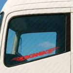 Red Scania Truck Window Sticker, Bold Text Logo with Tribal Graphics
