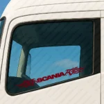 Burgundy Scania Truck Window Sticker, Text Logo with Tribal Graphics