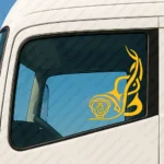Yellow Scania Truck Window Sticker, Logo with Vertical Tribal Graphics