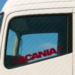 Burgundy Scania Truck Window Sticker, Bold Text Logo with Griffins