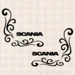 Closeup of Scania Truck Window Sticker, Logo with Corner Flowing Swirl Graphics