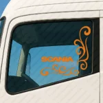 Orange Scania Truck Window Sticker, Logo with Corner Flowing Swirl Graphics
