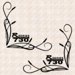 Closeup of Scania Truck Window Sticker, R Series 730 with Corner Flourish Graphics