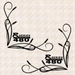 Closeup of Scania Truck Window Sticker, R Series 480 with Corner Flourish Graphics