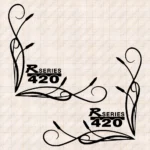 Closeup of Scania Truck Window Sticker, R Series 420 with Corner Flourish Graphics