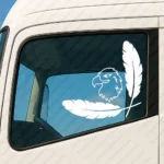 White Scania Truck Window Sticker, Minimal Griffin with Big Feathers