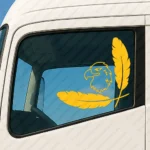 Yellow Scania Truck Window Sticker, Minimal Griffin with Big Feathers