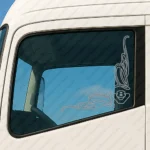 Silver Scania Truck Window Sticker, V8 Outline with Corner Flourish Graphics
