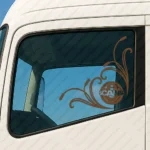 Brown Scania Truck Window Sticker, V8 Badge in Circle with Text Logo and Flourish Graphics