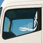 White Scania Truck Window Sticker, V8 with Corner Flower Graphics