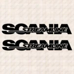Closeup of Scania Truck Window Sticker, Big Text Logo with Streamline