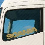 Gold Scania Truck Window Sticker, Big Text Logo with Streamline