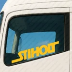 Yellow Scania Truck Window Sticker, Stiholt Logo