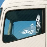 White Scania Truck Window Sticker, V8 with Classic Griffin and Dynamic Wave Graphics