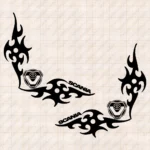 Closeup of Scania Truck Window Sticker, V8 Round Badge with Text Logo and Dynamic Wave Graphics