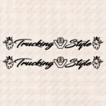 Closeup of Scania Truck Window Sticker, Trucking Style with V8 and Classic Griffins