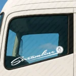White Scania Truck Window Sticker, Streamline with Griffin in Circle