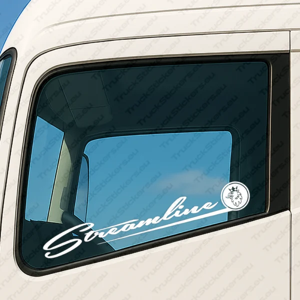White Scania Truck Window Sticker, Streamline with Griffin in Circle