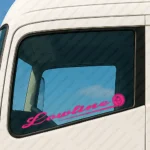 Fuchsia Scania Truck Window Sticker, Lowline with Griffin in Circle