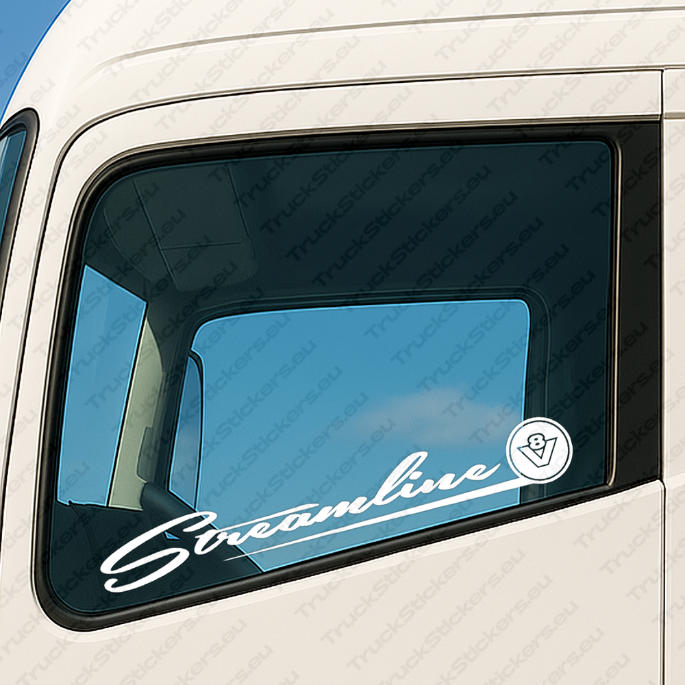 window-sticker-for-trucks-90259-white White Scania Truck Window Sticker, Streamline with V8 in Circle