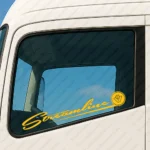 Yellow Scania Truck Window Sticker, Streamline with V8 in Circle