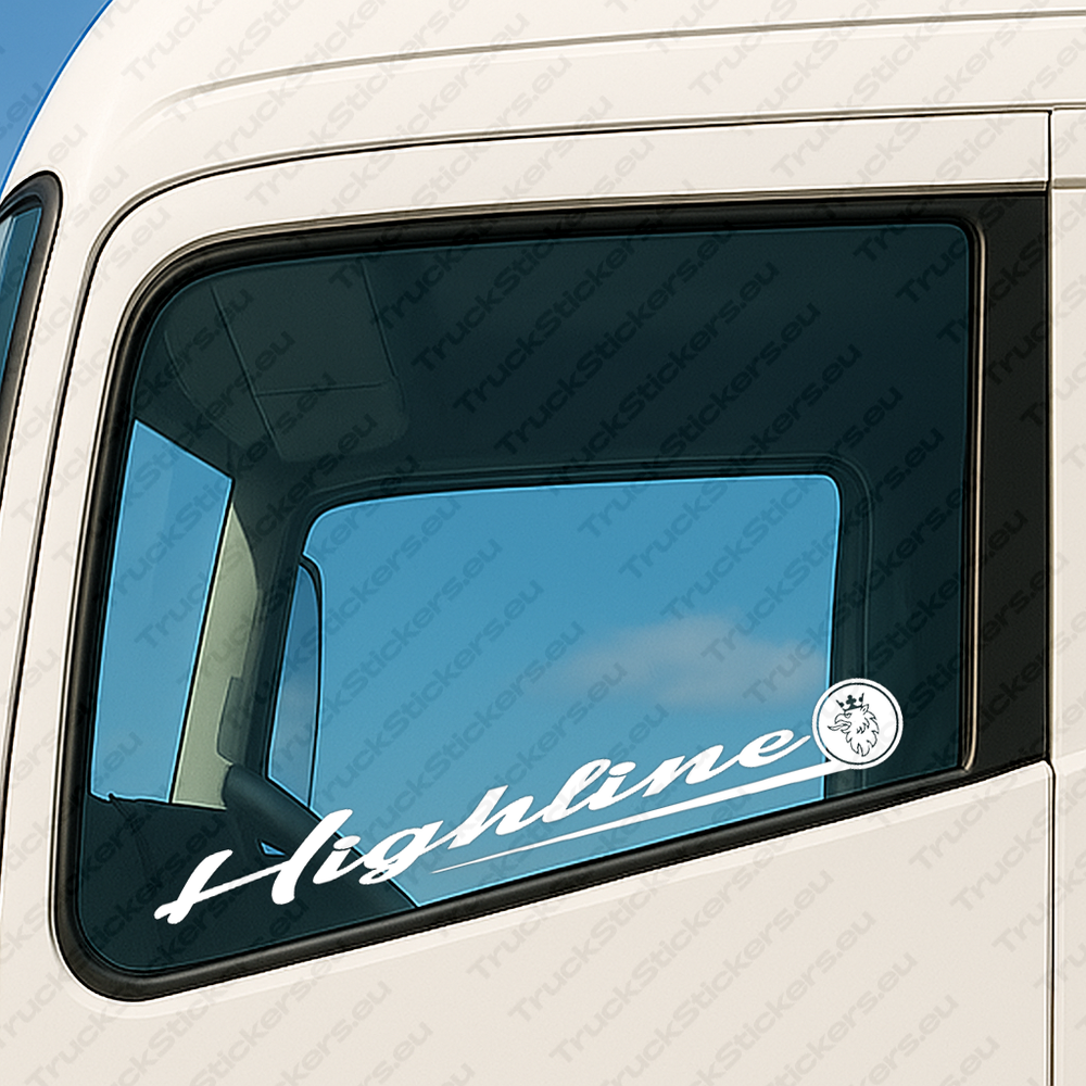 window-sticker-for-trucks-90261-white White Scania Truck Window Sticker, Highline with Griffin in Circle