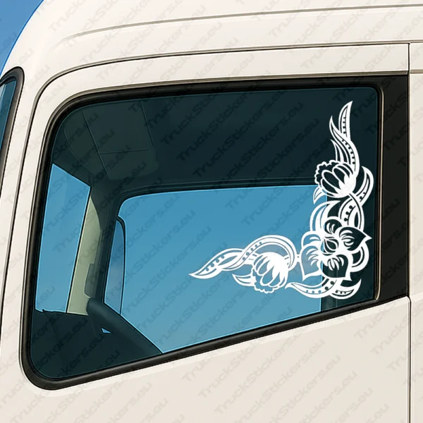 White Flowers Truck Window Sticker, Version 1