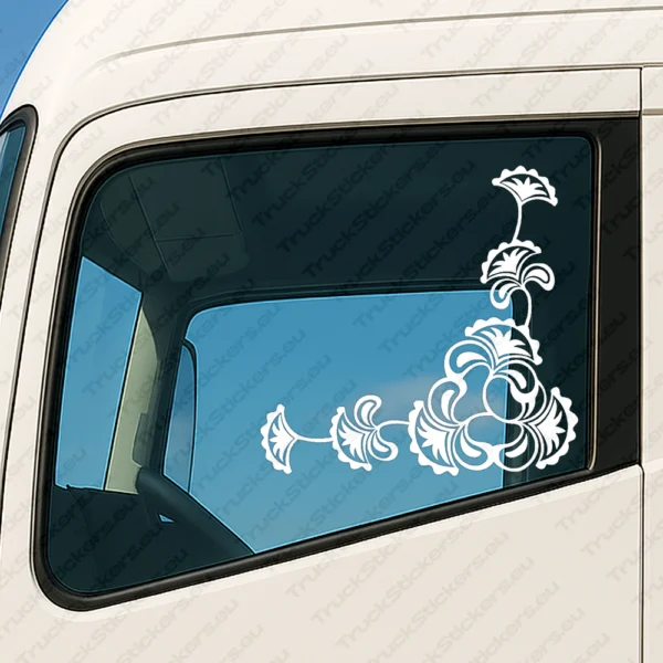 White Flowers Truck Window Sticker, Version 5
